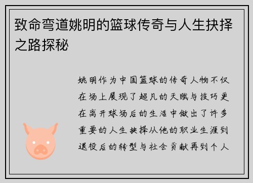 致命弯道姚明的篮球传奇与人生抉择之路探秘
